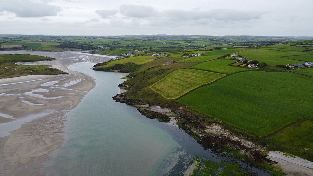 Expansive panoramic view of lush Clonakilty Greenfields.